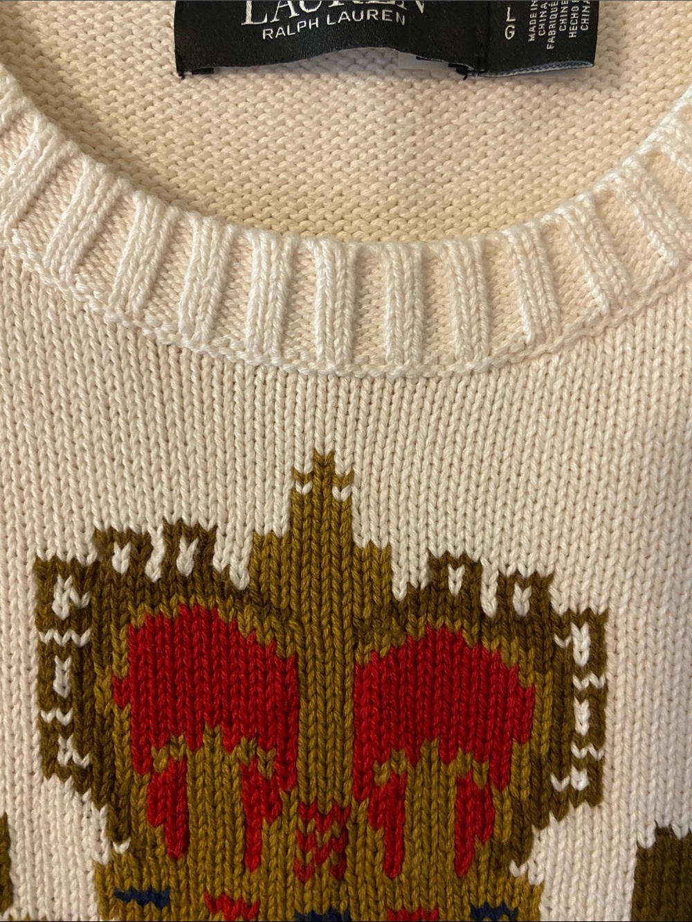 Ralph Lauren Cream Crewneck Sweater with Crest Motif - Picture 4 of 8
